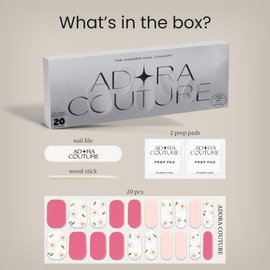 Adora Couture Semi-Cured Gel Nail Strips - 20 Salon-Quality Gel Sticker with UV Light Required, Long Lasting, Easy Application & Removal, Includes Prep Pad, Nail File, Wooden Stick – Blush and Bloom