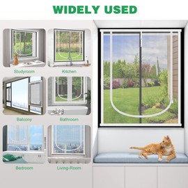 Cat Window Screen, MYPIN 39X47” Pets Protection Window Guard with Bilateral Zipper, Prevent Cats Jumping Out From Window, Bedroom,Living Room, Kitchen Patio Door (S)