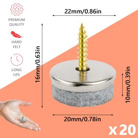 Flintronic 20PCS Furniture Pads Floor Protectors, 22mm Diameter Felt Pads for Furniture Feet, Non-Slip Chair Leg Floor Protectors with Easy Screw Installation, 5MM Thick for Chairs Parquet Laminate