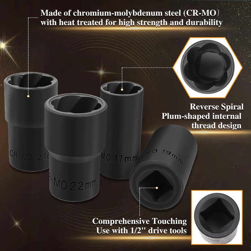 SPEEDWOX 1/2 Inch Drive Impact Lug Nut Socket 5Pcs Lug