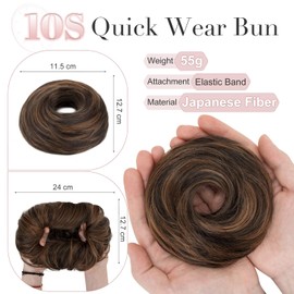 Elailite Hairpiece Bun Hair Scrunchie with Hair Pieces with Elastic Band 55 g for Women Doughnut Hair Bun Hair Chignons Synthetic Ponytail Braid Extensions #4AP30 Dark Brown/Light Brown