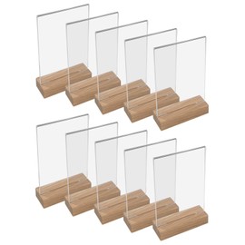 HMF 46942 Acrylic Table Stand with Wooden Base, Pack of 10, DIN A5 Portrait Format, Crystal Clear