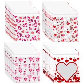 FOIMAS 400pcs Valentine's Day Cellophane Treat Bags Self Adhesive Heart Candy Cookie Gift Bags for Valentine's Day Party Supplies