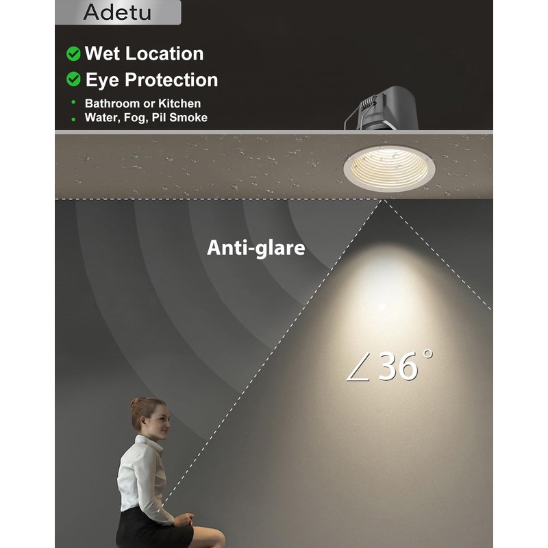 Adetu 2 Inch 5CCT White LED Recessed Ceiling Light with