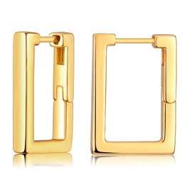 LANGLY Gold Hoops Earrings for Women, 925 Sterling Silver Post 14K Gold Plated Huggie Earrings | Hypoallergenic Geometric Rectangle Chunky Earrings for Gifts