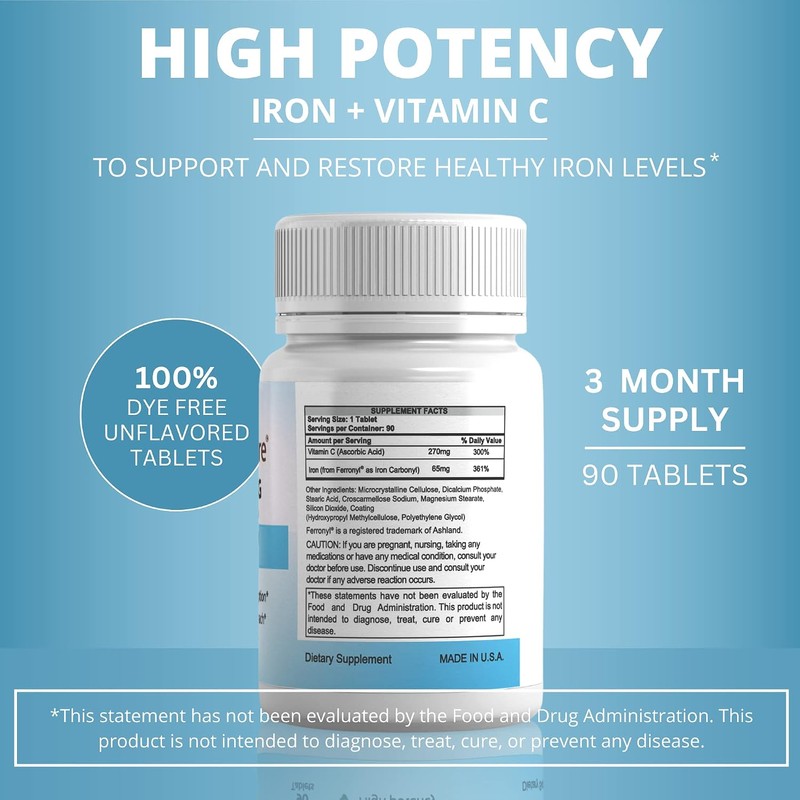 Iron Supplement, Carbonyl Iron 65mg, Vitamin C 270mg, 90ct