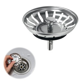 DmDoyy Strainer Basket Drain Plug, Sink Plug, Sink Strainer, Stainless Steel Sink Plug, Sink Accessories (Silver, 80 mm Wide)