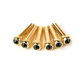 6Pcs Brass Guitar Bridge Pins,Pegs Nail with Crystal Glass Dot Decor Music Instrument Parts for Folk Acoustic Guitar (BK)