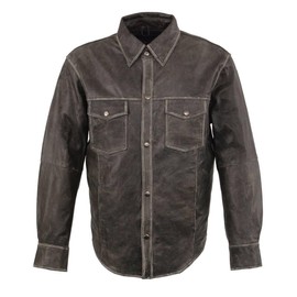 Milwaukee Leather MLM1605 Men's 'Button Down' Distressed Grey Lightweight Casual Biker Leather Shirt - 2X-Large