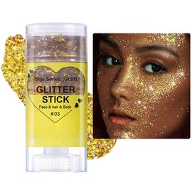 Mysense Gold Body Glitter Stick,Face Hair Glitter Makeup,Sparkling Mermaid Sequins Chunky Glitter Face Paint,Singer Concert Outfit Festival Rave Accessories for Women and Kids