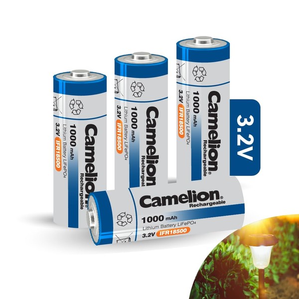 Camelion 18500 3.2v 1000mAh Rechargeable Battery, 3.2v Rechargeable LiFePO4 Lithium