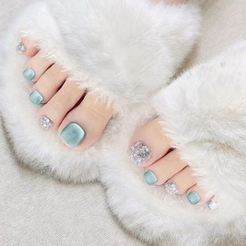 [NEURAD]ネイルチップ 足用 水色 24枚入 フットネイル フットネイルチップ 足用ネイルチップ マグネット 夏 付け爪 猫目石 可愛い 人気 シンプル