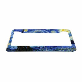 Nicokee Decorative License Plate Frame Van Gogh Starry Night Car Tag Frame Aluminum Auto License Plate Holder for Men Women