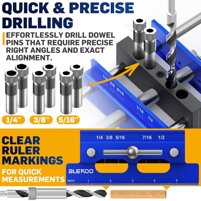 BLEKOO Upgraded 6.7 inch Self Centering Doweling Jig Kit (Blue),