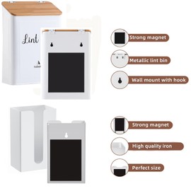 SUBEKYU SUBEKYU Magnetic Lint Bin and Dryer Sheet Holder Set for Laundry Room, Metal Lint Trash Can with Lid and Lint Box Magnetic for Mounting on Dryer,Wall Mount Lint Bin for Laundry RoomBlack
