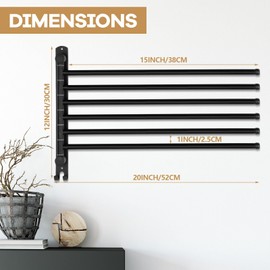 Teenyyou Swivel Towel Rack 20.4 Inches 304 Stainless Steel 6 Arms Bathroom Towel Rack Hanger Space Saving Pool Holder Wall Mounted Swivel Bar with Hook, Matte Black