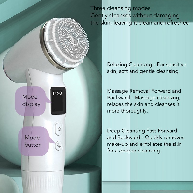 Facial Cleanser Massager LCD Display IPX7 Waterproof 3 Modes USB