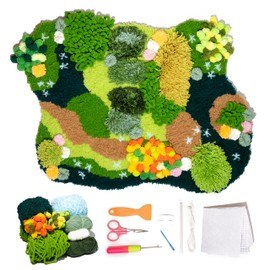 CRAFT CLUB Forest Floor Moss Rug Kit DIY Nature Rug with Non Slip Backing 24 Yarn Types Tools Canvas Video Tutorials