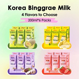 BINGGRAE Korean Banana Flavored Milk - 6 Packs* 6.76fl oz 4 Flavors to Choose [Korea’s No 1 Classic Banana Milk] - Drink Packaged Milky Dairy - Specification: Melon Milk