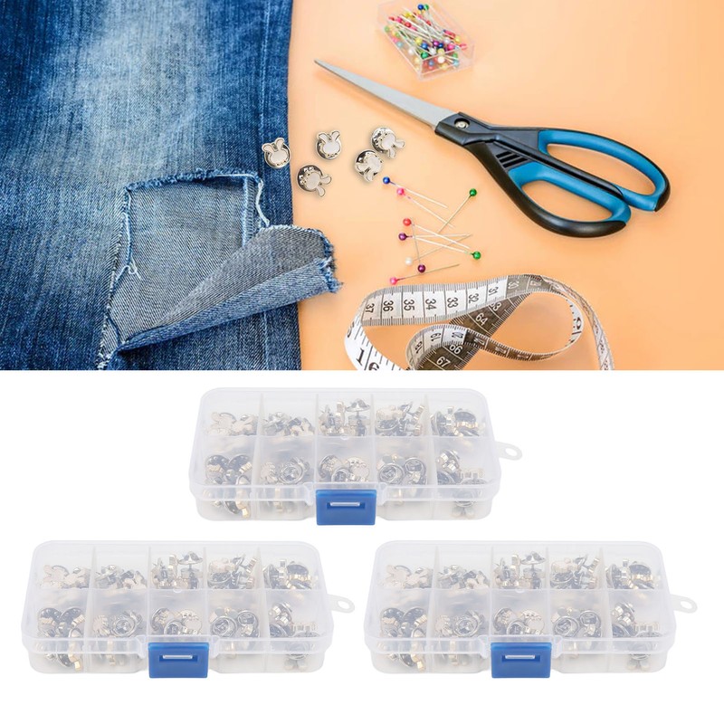 3 Boxes 150pcs Brooch Buttons White Rabbit Head Shape Detachable