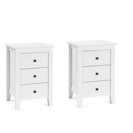 Giantex Nightstand W/ 3 Drawers Large Storage Space, Solid Structure and Stable Frame, Elegant Appearance, Suitable for Bedroom and Bedsides Table Accent Table End Table (2，White)