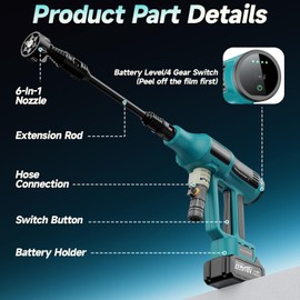 2025 Upgrade Cordless Pressure Washer, Portable Power Washer with 4.0Ah Battery & Charger, 700PSI Handheld Pressure Washer with 5M Hose, 4-Speed Setting, 6-in-1 Nozzle, Powered Cleaner for Car Floor