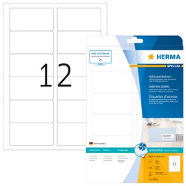 HERMA 8842 Adressetiketten für Inkjet Drucker, 25 Blatt, 88,9 x 46,6 mm, 12 pro A4 Bogen, 300 Stück, selbstklebend, bedruckbar, matt, blanko Adressaufkleber Etiketten für Tintenstrahldrucker, weiß
