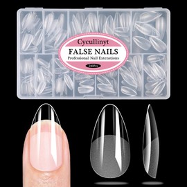 Cycullinyt Long Almond Soft Gel Nail Tips: 240Pcs Pre-Shaped Half Matte False Nail Tips Full Cover Acrylic Clear Fake Nails Extension for Manicure Home DIY 12 Sizes