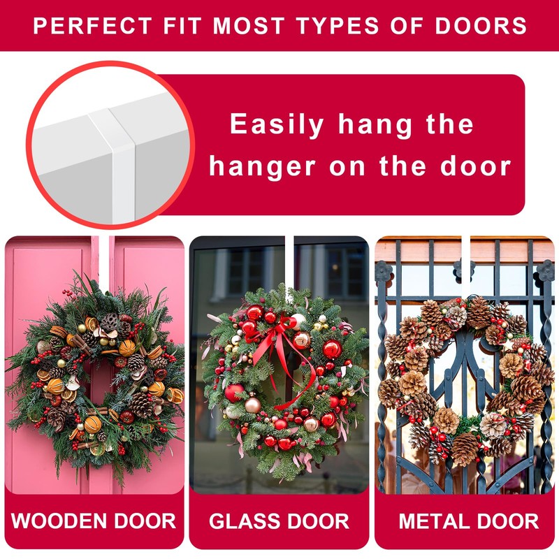 ESFUN Black Wreath Hanger for Front Door, Metal Wreath Hooks