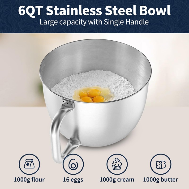 Stand Mixer, 6 QT 600W Tilt-Head Dough Mixer, 6+P speed