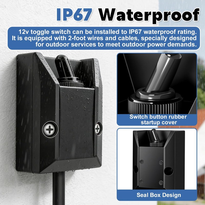 Toggle Switch 12V 30A SPST 2 Pin Waterproof Marine Grade