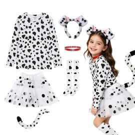 Dalmatian Dog Costume - 6-Piece 100 Days of School Outfit with Tutu, Shirt, Ears & Accessories Pet Week, School Spirit Day, Halloween