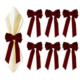 Bow Napkin Rings for Christmas, Wedding, Party, Holiday Table Decor (Burgundy, 6 pcs)