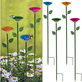 4 Pack Bee Watering Station, Bee Cups for Garden Metal Bee Water Feeder with Flower Design, Colorful Butterfly Bath Bowl Bee Cups for Outdoor Garden Yard Decor (Red,Green,Blue,Yellow)