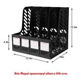 SAYEEC Magazine File Holder Plastic File Organizer for Desk Vertical 4 Compartment Binder Folder for Office Home Storage,Black