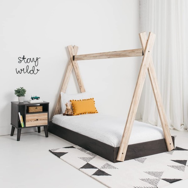 Signature Design by Ashley Piperton Modern Youth Tent Bed Frame, Twin, Natural Wood & Black