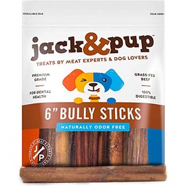 Jack&Pup 6-inch Premium Grade Odor Free Bully Sticks Dog Treats [Thick-Size] - (24 Pack) – 6” Long All Natural Gourmet Dog Treat Chews – Fresh and Savory Beef Flavor – 30% Longer Lasting