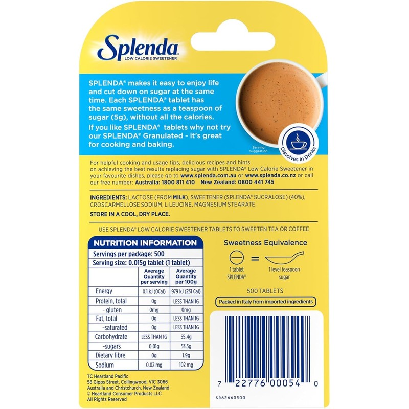 Splenda Low Calorie Sweetener 1000 Tablets (Pack of 2x 500)