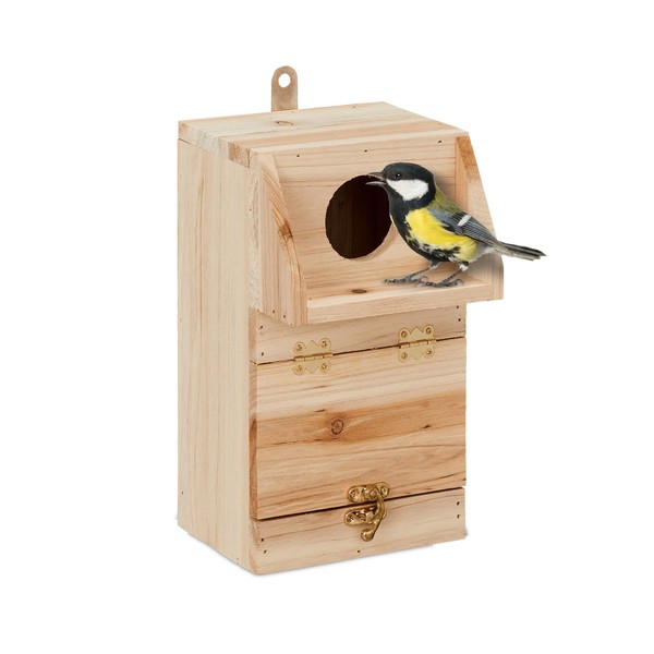 Relaxdays Great Tit & Redstart Nesting Box with Cleaning Flap Wooden Hanging Bird Nesting Box Natural 1 Piece