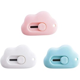 3Pcs Mini Cutter Cloud Shape Retractable Letter Opener Utility Shrink Wrap Box Opener Safety Blade with Key Chain Hole Random Color