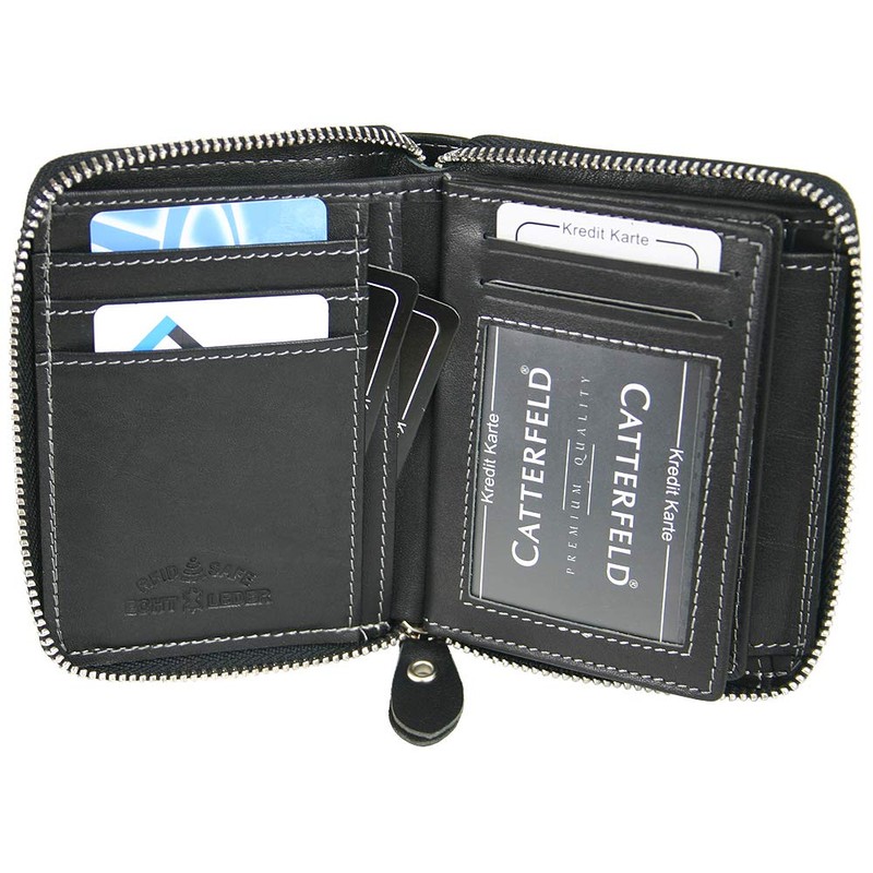 CF CATTERFELD Men's Genuine Leather Wallet with RFID Protection, black,