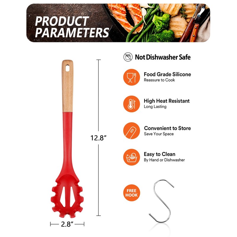 Silicone Pasta Fork, Kitchen Heat Resistant Noodle Spoon Server, BPA