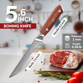 Purple Dragon Damascus Fillet Knife 5.6 Inch, Boning Knife for Meat Cutting, VG10 Steel Filet Knife for Fish Chicken Deboning Meat Trimming, Razor-Sharp Fish Knife with Gift Box