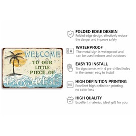Welcome To Our Little Piece Of Paradise Tin Sign Vintage Paradise Metal Signs Funny Wall Decor Plaque For Home Bar Bathroom Pool Deck Porch Patio Outdoor Decoration 8x12 Inch