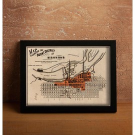 Antiguos Maps Historical Map of Burnt District in Richmond Virginia circa 1865, James River Area, Vintage Civil War Era City Plan, Black and Orange Print (18 x 24 inches)