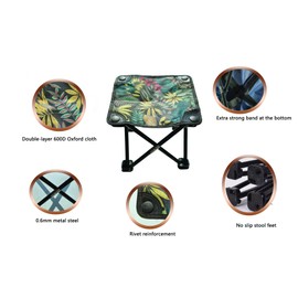 DFXIU ultralight foldable Sturdy Portable Folding Camping Stool lightweight with Leaf Pattern, 29 x 29 x 24 cm, Navy Blue, Includes Carry Bag for adults kids travel outdoor
