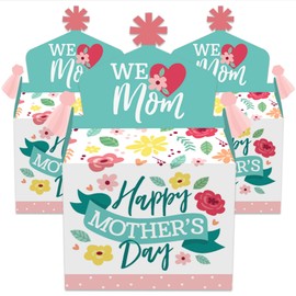 Big Dot of Happiness Colorful Floral Happy Mother's Day - Treat Box Party Favors - We Love Mom Party Goodie Gable Boxes - Set of 12