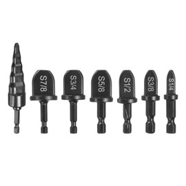 sourcing map 7Pcs Swaging Tool Drill Bit Set 1/4" 3/8" 1/2" 5/8" 3/4" 7/8" HVAC Repairing Tube Expander with 5 in 1 Flaring Tool for Copper Aluminum Pipe, Black