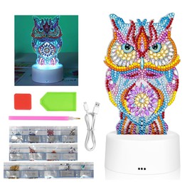 Diamond Painting Lamp Children, Owl Diamond Painting Craft Set, LED Diamond Painting Lamp Creative, Diamond Painting Night Light Children LED Lamp, Gifts for Girls 6 7 8 9 10 11 12 Years