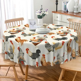 TTQYFNM Rooster Round Tablecloth 70 Inch Chicken Rustic Farmhouse Country Table Cloth Waterproof and Stain Resistant Farm Animals Table Cover for Kitchen Dinning Party Patio Banquet Decoration